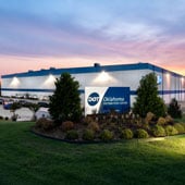 Front view of Dot Foods Oklahoma distribution center at dusk